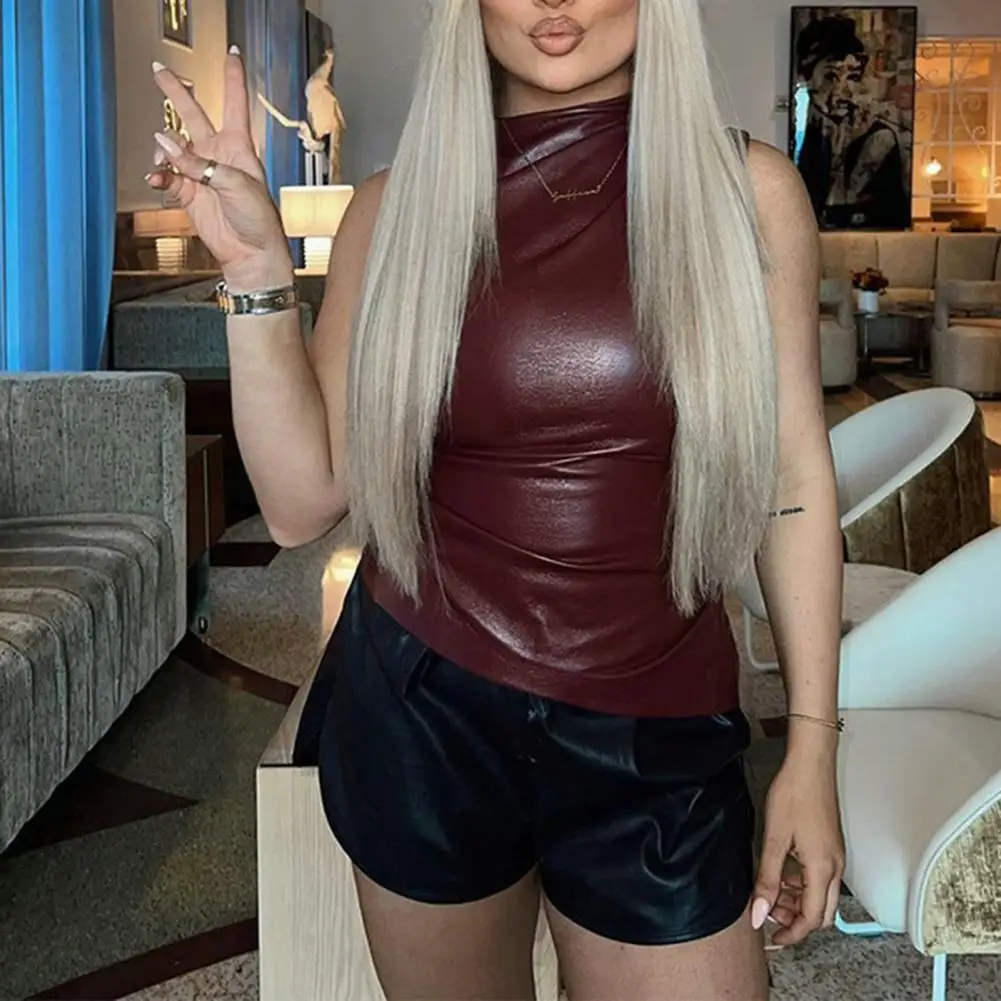 Женский мотоциклетный жилет из искусственной кожи с декоративной молнией на