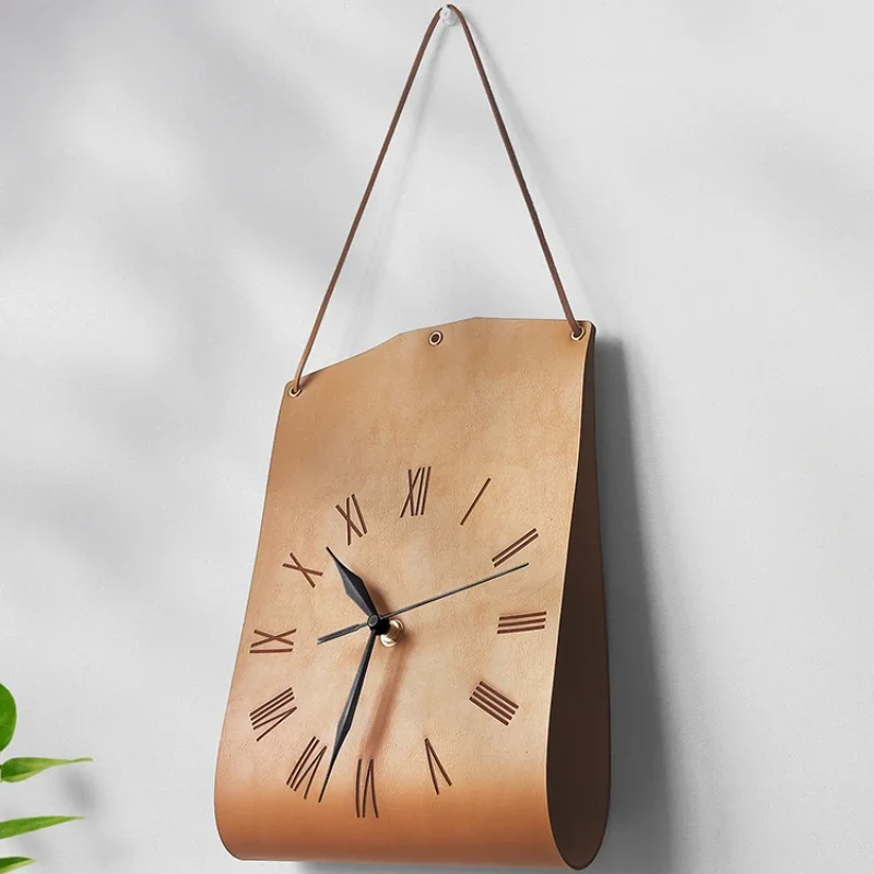

Настенные часы с кожаным ремешком, креативные винтажные бесшумные декоративные настенные часы в форме сумочки, современное искусство, для гостиной, спальни