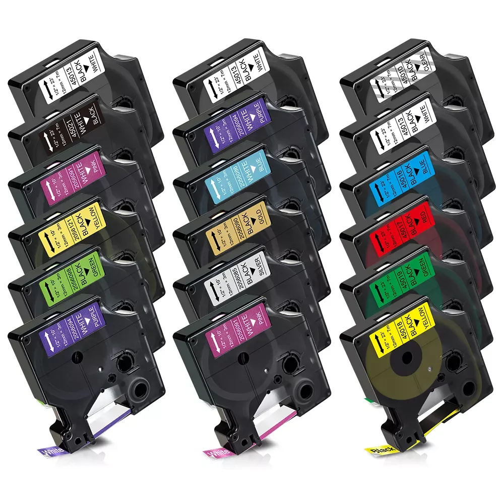 

Topcolor 6PK 12mm Label Tape Replace Dymo D1 Tape 45013 45010 Compatible Dymo Tape Labeling Machine LM160 LM420P Label Printer