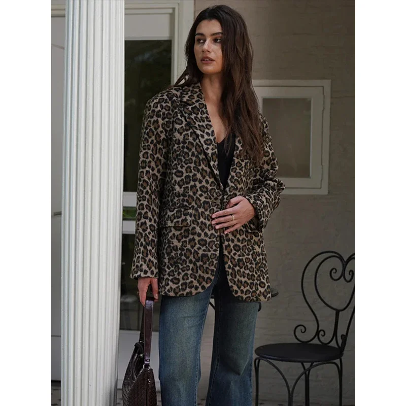 Винтажное леопардовое пальто из искусственного меха женская однобортная куртка