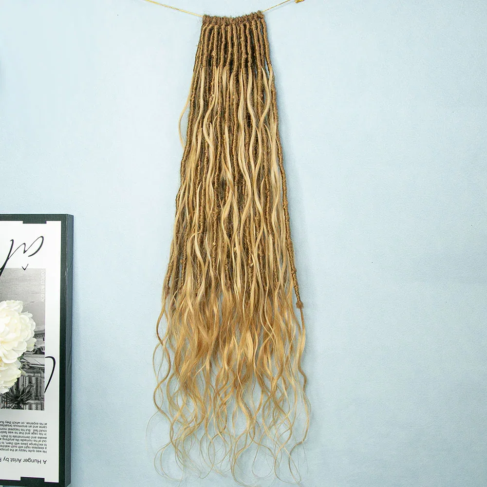 #27 Goddess Locs Crochet Hair Pre Looped Faux Extension With Body Wave Human Curls