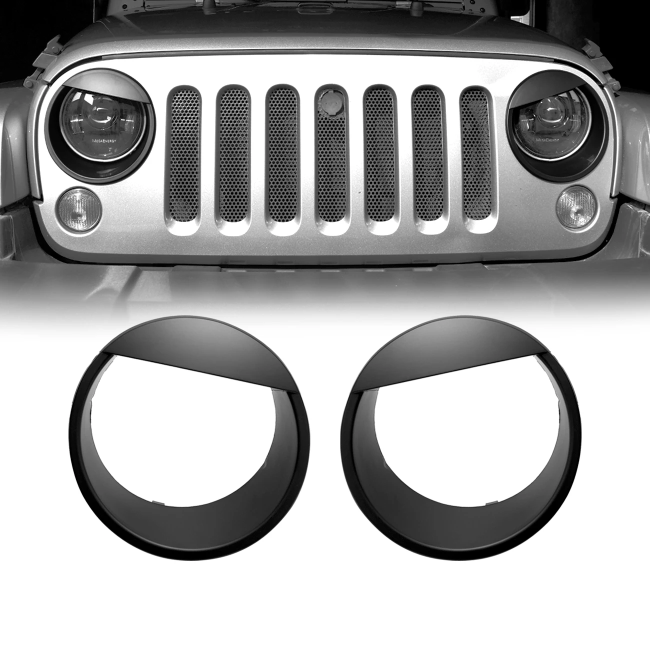 

2Pcs Front Matte Black Headlight Bezels Trim Covers For 2007-2018 Jeep Wrangler JK JKU ABS