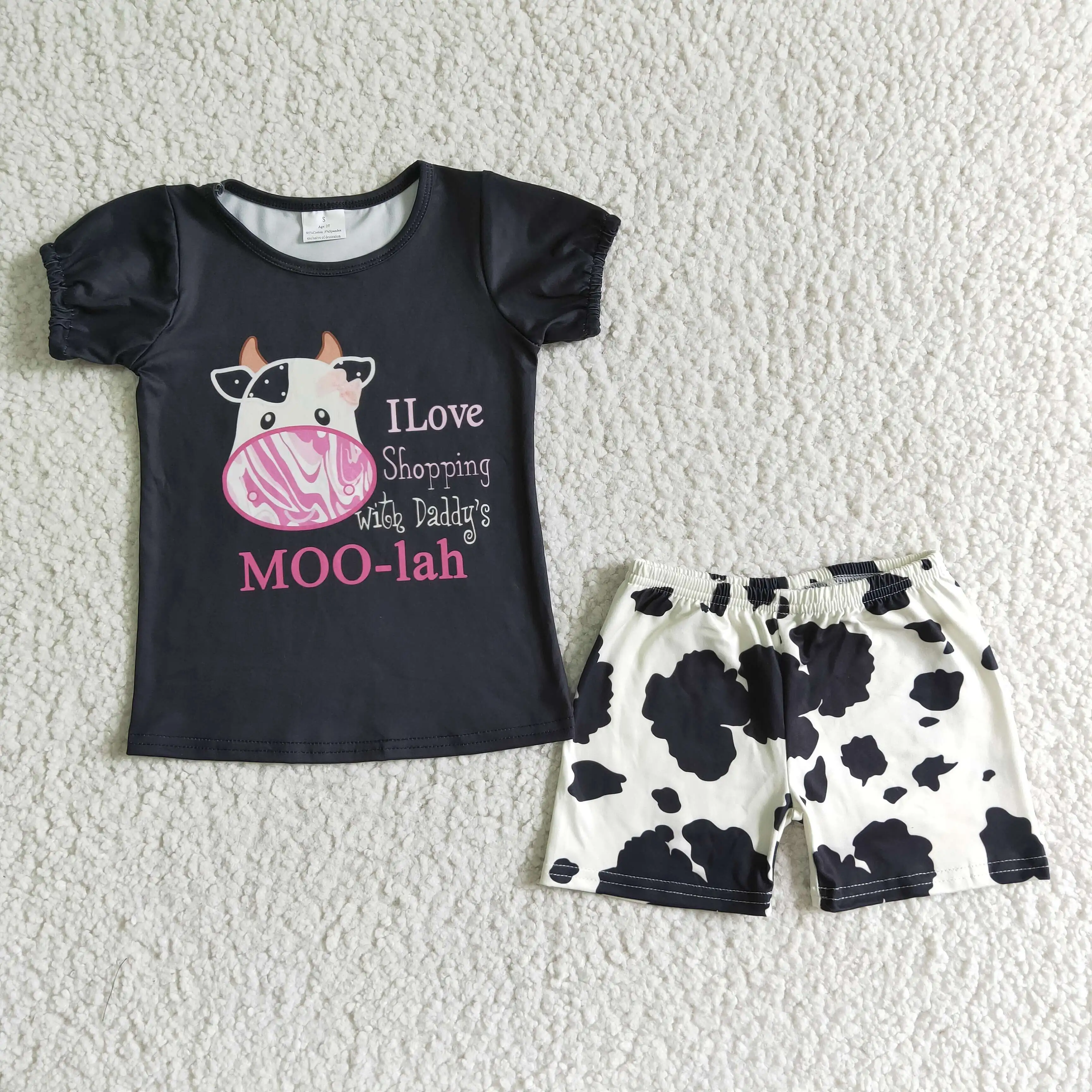 

F​actory Direct Sale RTS Girls Cow Print Sets Child Toddler 2PCS Suit Baby Summer Clothes Outfits
