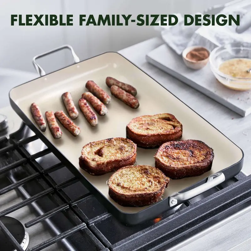 

Новинка 2023 года, безопасная для здоровья керамическая антипригарная сковорода с двойной горелкой 18x11 дюймов, без PFAS, подходит для посудомое...