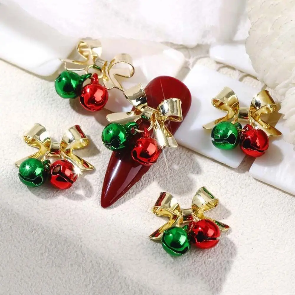 

5pcs Christmas Bells Bow Nail Art Decorations Christmas Nail Drills 3D Nail Jewelry Christmas Manicure Accessories Rhinestones