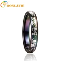 bonlavie 4mm tungsten carbide ring black celtic caldagh four leaf clover wedding band for men women comfort engagement jewelry