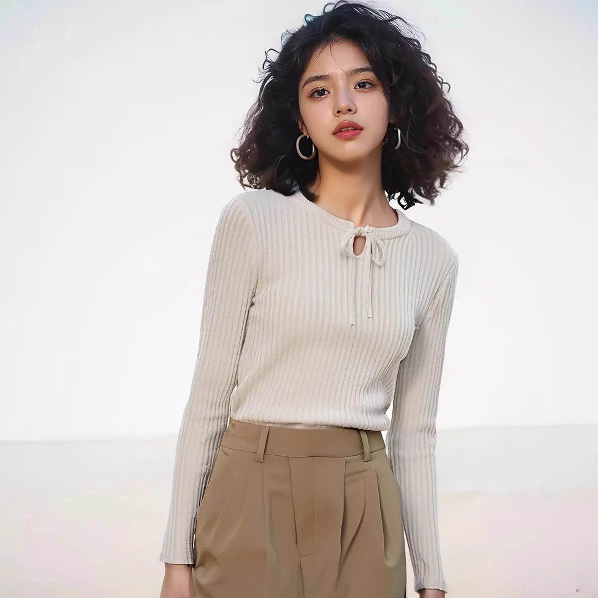 Женская одежда You Official Cooperation вязаный свитер с длинными рукавами и круглым