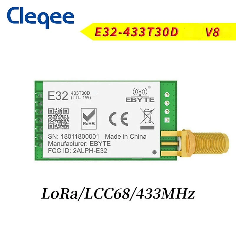 

E32-433T30D V8 LCC68 LoRa module RF 433MHz UART SMA-K Antenna 30dBm 1W 8km long range Wireless Transceiver module DIP