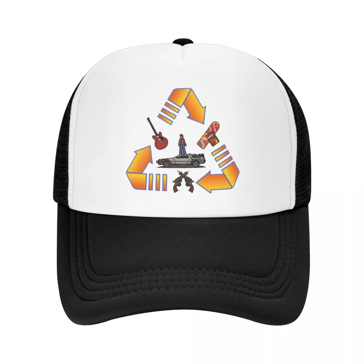 

Back to the Future Film Trucker Hats Through Time Mesh Net Baseball Cap Snapback Outdoor Kpop Peaked Hat For Men Women
