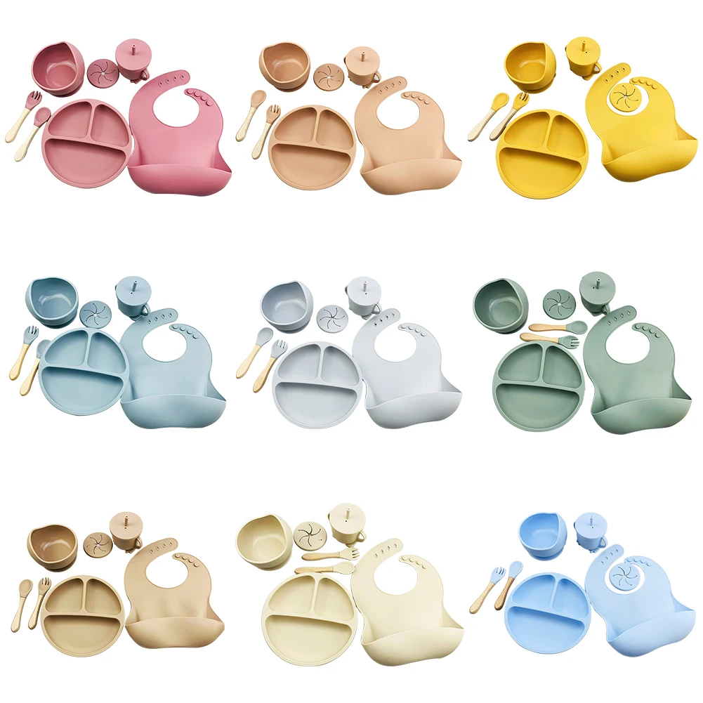

4-8 шт., детские миски, тарелки, ложки, силиконовая посуда для всасывания, посуда для кормления, не содержит бисфенола А, нескользящая детская ...