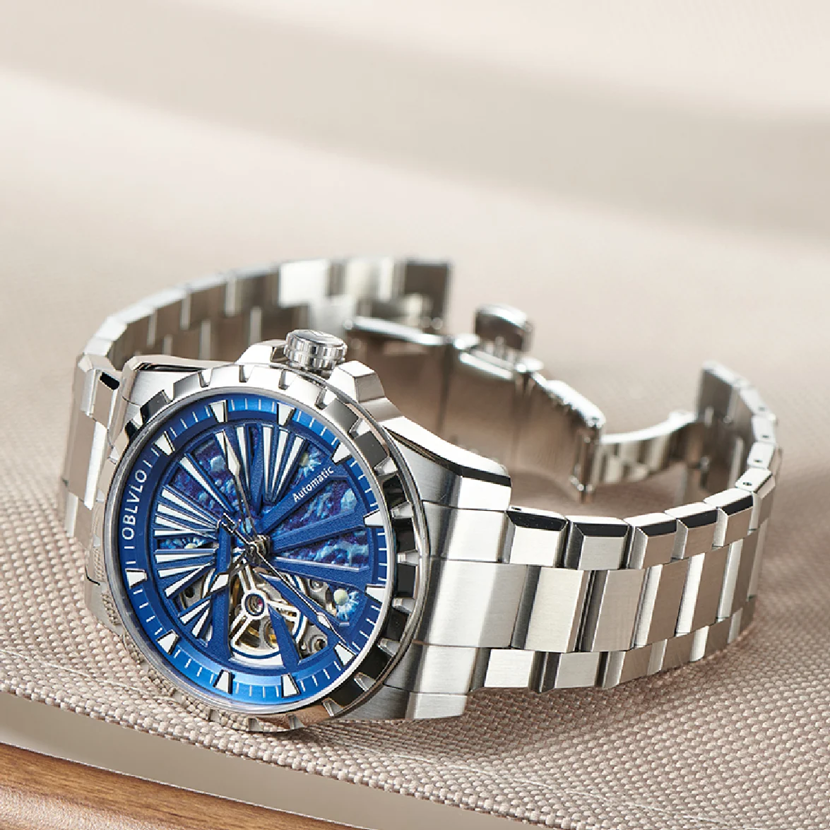 

OBLVLO Top Brand Skeleton Watches Mechanical Automatic Watch For Men Sport Clock Casual Luminous Bracelet Wrist Watch RMS-U