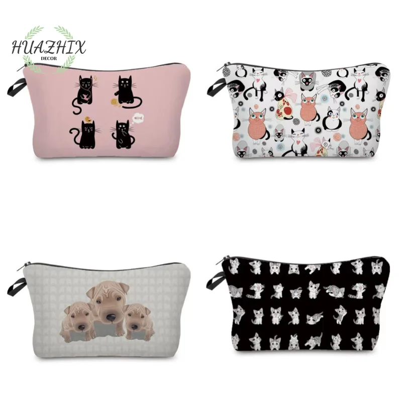 

Cartoon Cat Cosmetic Bag Double Sided Printed Women Makeup Case Cute Storage Travel Lady Toiletry Organizer Portable Small Purse