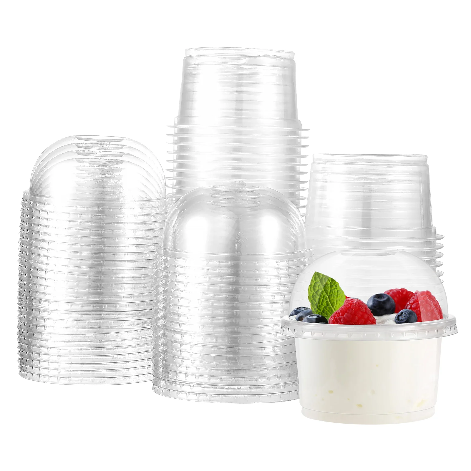 

Disposable Fruit Dessert Cups Clear Plastic Cups Salad Parfait Cups With Dome Cover (250ml) Disposable Ice Cream Cups