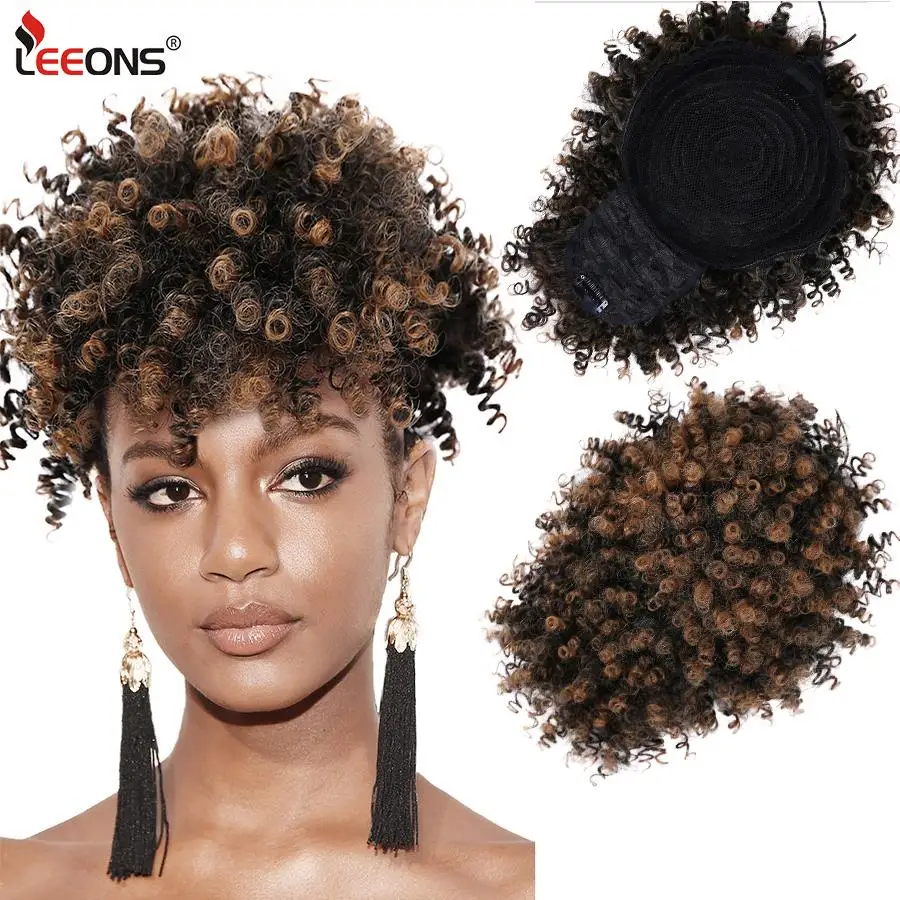 

Synthetic Hair Extensions Afro Puff Drawstring Hair Bun Curly Bangs Clip Hair Bangs Chignon Ponytail Hairpieces Coily Fringe