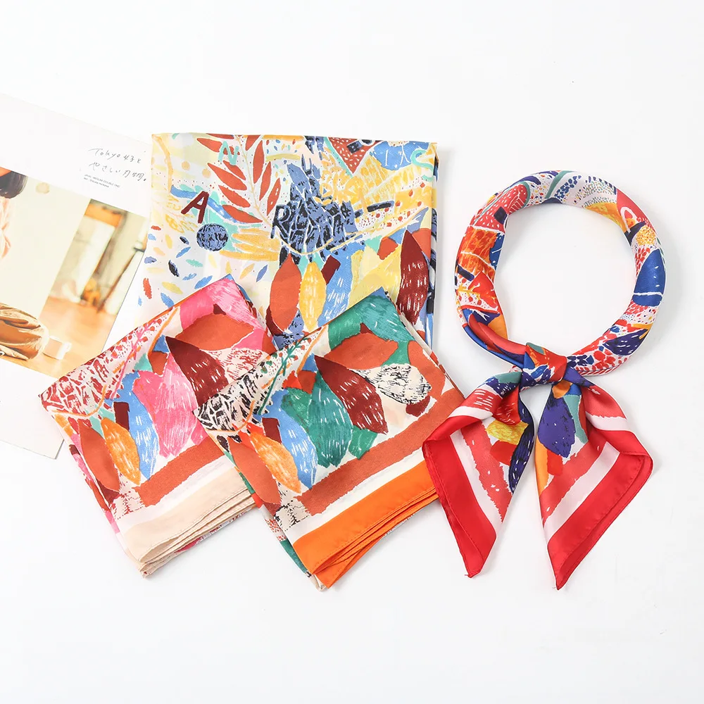 

Fashion Kerchief Hijab Scarfs Female Floral Print Headband Neck Scarves 70*70cm Small Shawls Wraps Bandana Head Scarf For Ladies