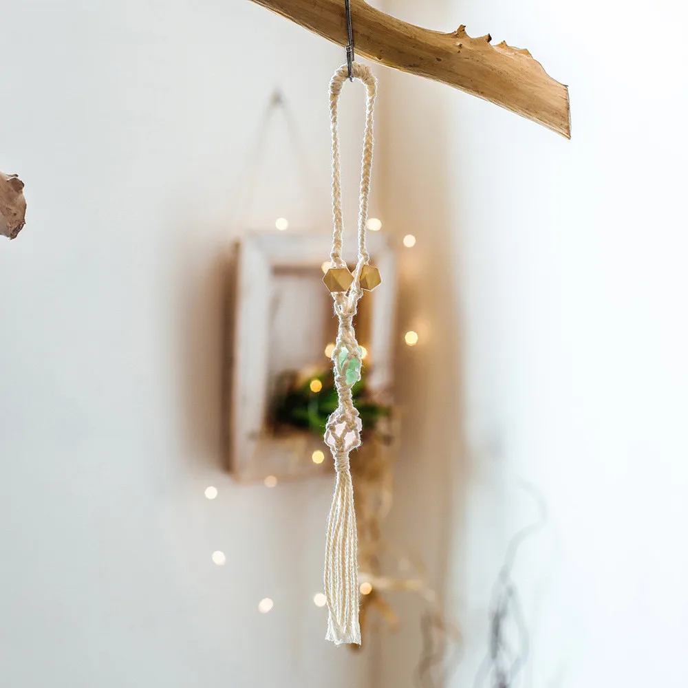 

Cute Macrame Car Home Decor Wood Decoration Valentines Day Gift Stone Car Rearview Mirror Pendant Ornaments Room Decoration