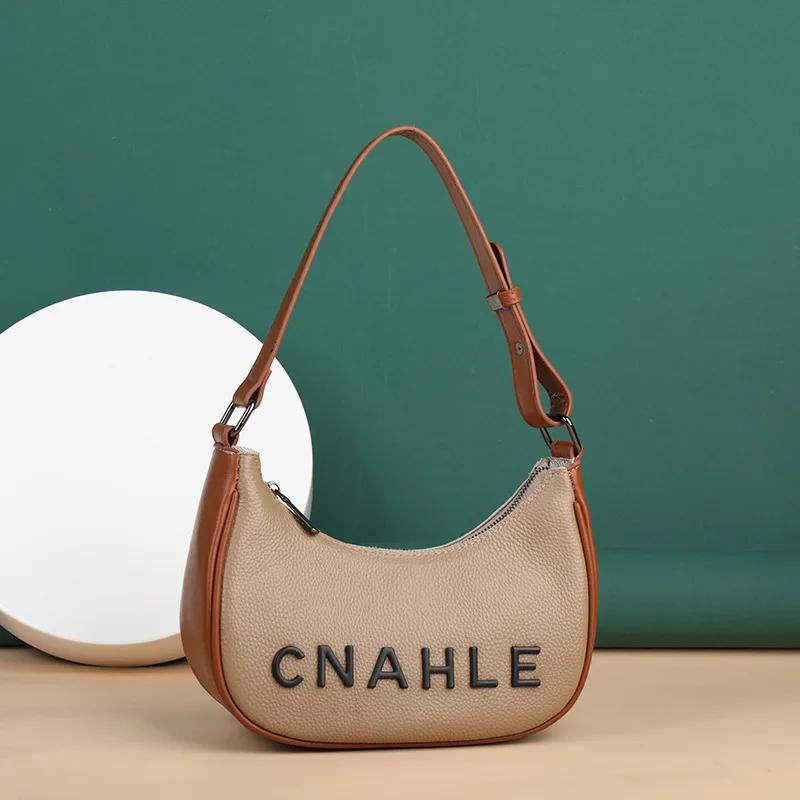 

New Fashion Trend Ladies Genuine Leather Hobos Shoulder Bag Designer Handbags For Women Casual Letter Small White Underarm Bag