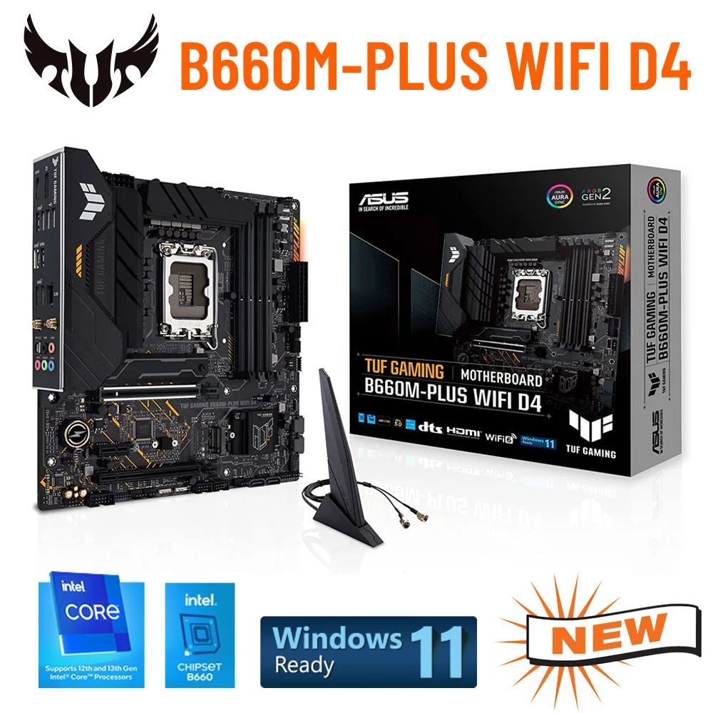 

Материнская плата LGA 1700 DDR4 Asus TUF GAMING B660M-PLUS WIFI D4, поддержка процессора Intel 12-го поколения, десктопный компьютер Intel B660, материнская плата M.2 128 ГБ