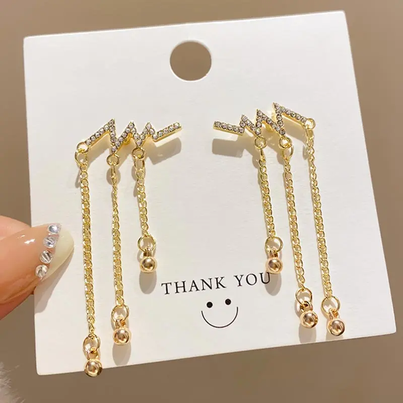 

Korean Style Lightning Long Tassel Earrings for Women Golden Shining Crystal Women's Stud Earring Wedding Jewelry Accessories