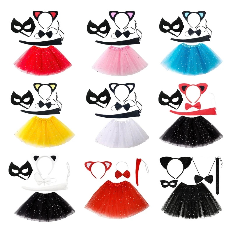 

Cosplay Costume Clothes Set 5Pcs Head Hoop/Tail/Mask Universal Size for Kids Toddler Girls Party Costume Activity Supply