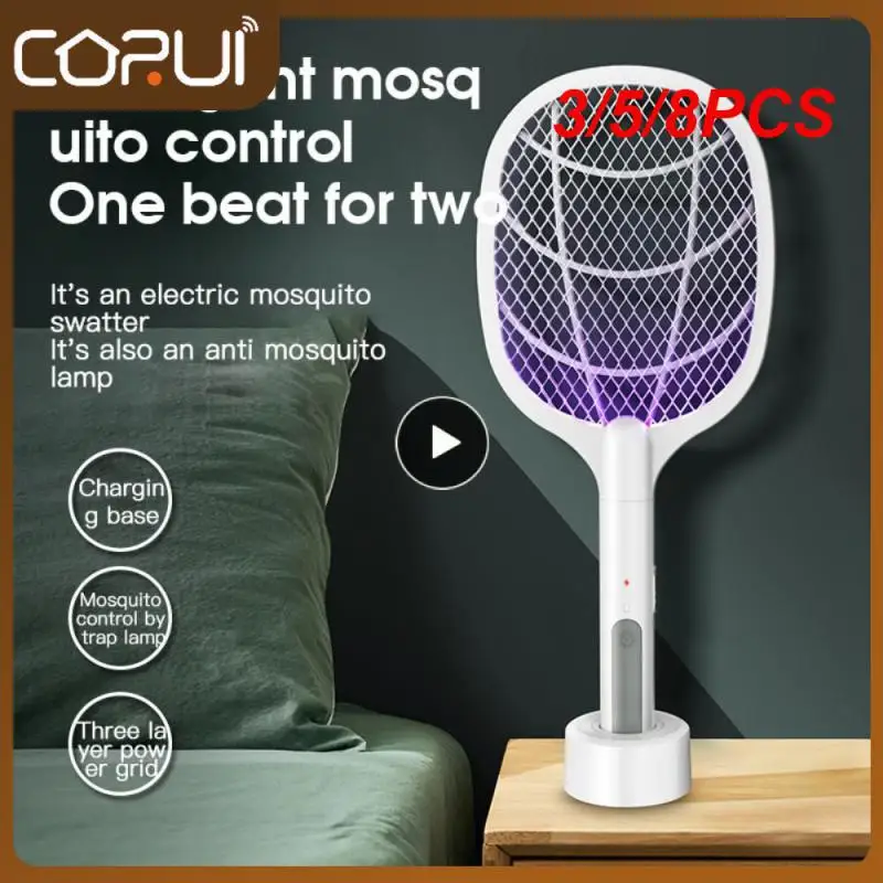 

3/5/8 шт. портативная мухобойка, мухобойка с базовым держателем, ручная мухобойка, Usb перезаряжаемая мухобойка 3000 В, мухобойка 2 в 1