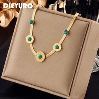 dieyuro 316l stainless steel round green stone pendant necklace for women vintage lady clavicle chain party jewelry gifts 2022