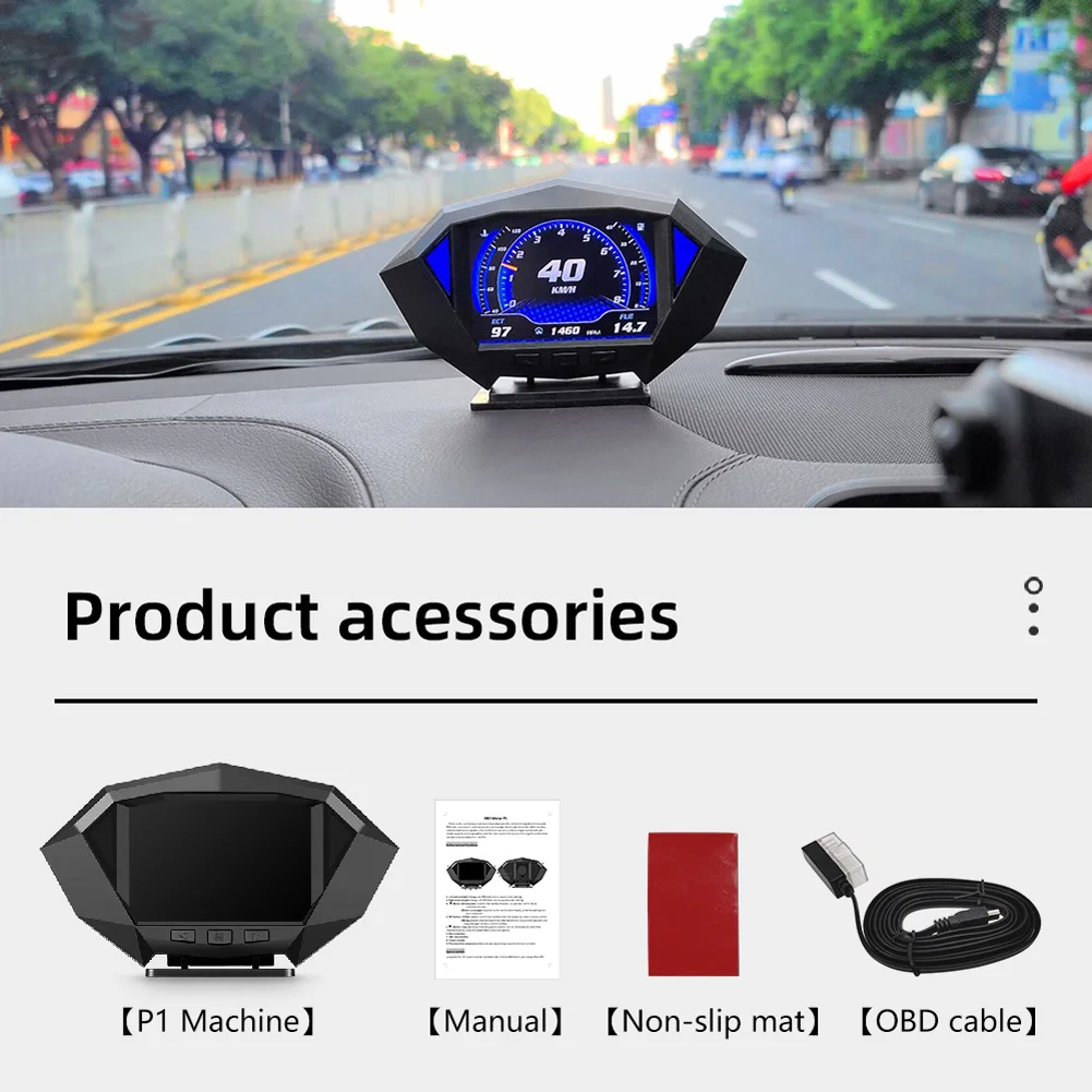

HUD OBD2 Head Up Display Digital Car Speedometer W/ Fuel Level Voltage Odometer 3.5-inch Borderless Right-angle Display