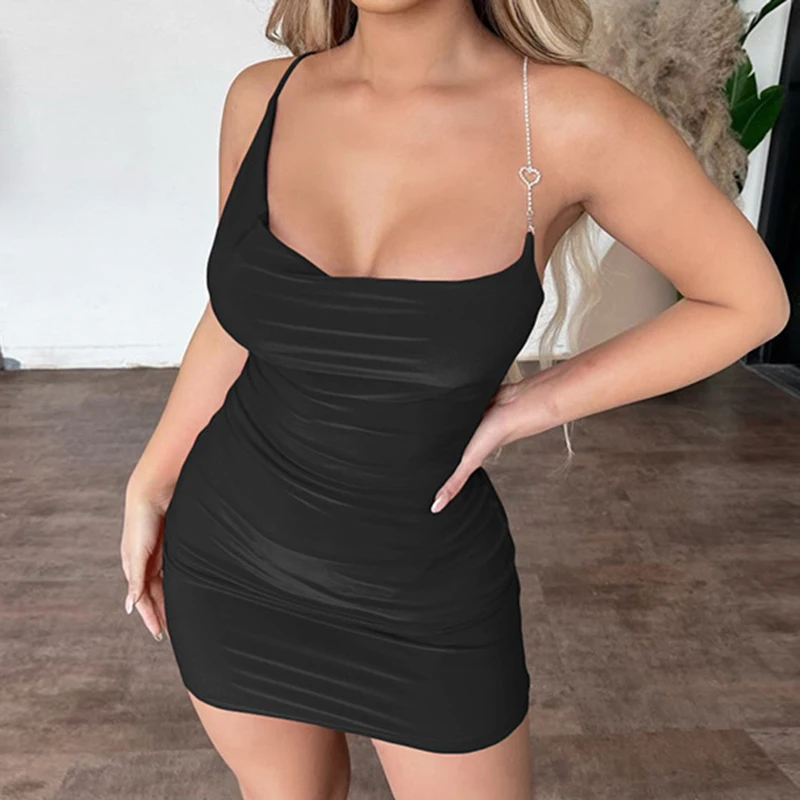 

WeiYao Black Solid Irregular Sexy Bodycon Slip Dresses Women Club Outfit Diamond Strap Fashion Red Sleeveless Party Dress Mini