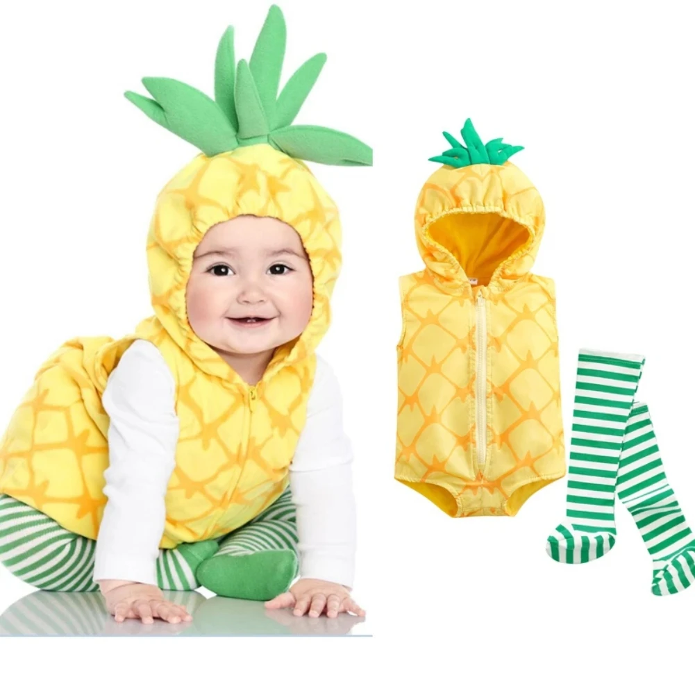 Baywell-Disfraz de fruta de aguacate Unisex para bebé, Pelele de piña + conjunto de medias a rayas de 0-12 meses