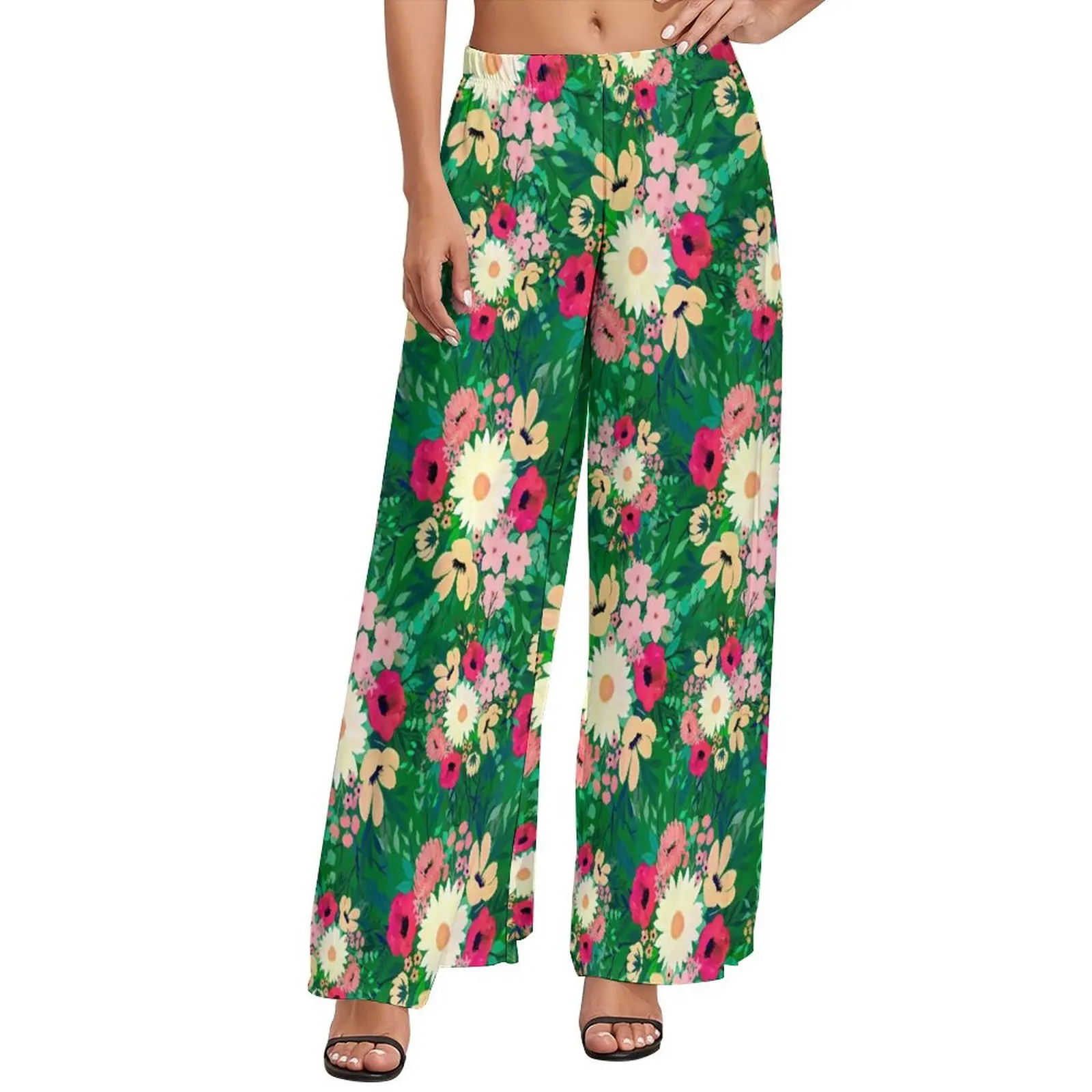 

Colorful Daisy Pants Watercolor Floral Beach Straight Wide Leg Pants High Waisted Sexy Trousers Big Size 5XL 6XL