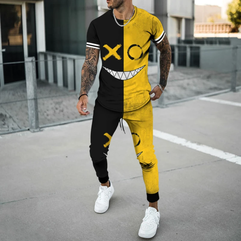 

Summer Fashion Men's 2 Piece Sets Oversized T Shirts Jogging Pants Outfits 3D Printed Men Trousers Tracksuit Trend Male Clothing