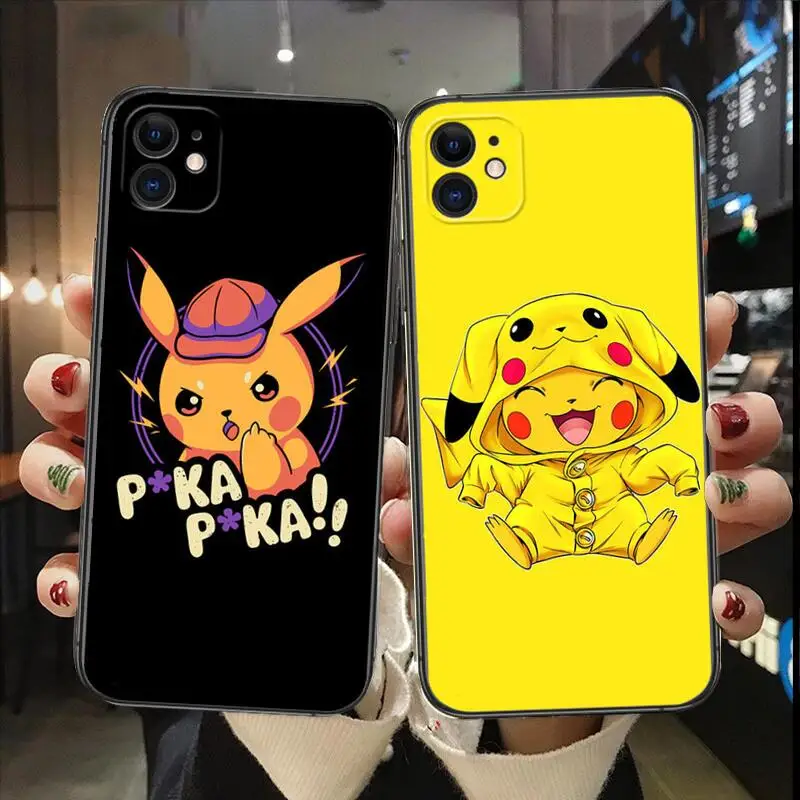 

Pokemon Pikachu Black TPU phone Case For IPhone 13 12 11 Pro Max Mini SE XR X XS Max 8Plus 7plus 6 6S New Shell phone Case