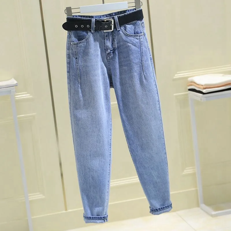 

Smoke gray jeans women's autumn and winter new Korean version loose high waist thin all-match Harlan dad pants tide