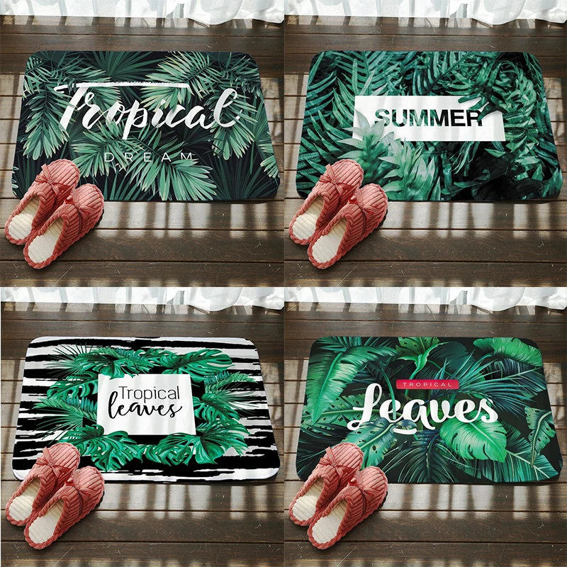

Alphabet Green Leaf Print Bathroom Door Mat Floor Mat Kitchen Mat Welcome Mats for Front Door Bedroom Entry Door Vacuuming Mat