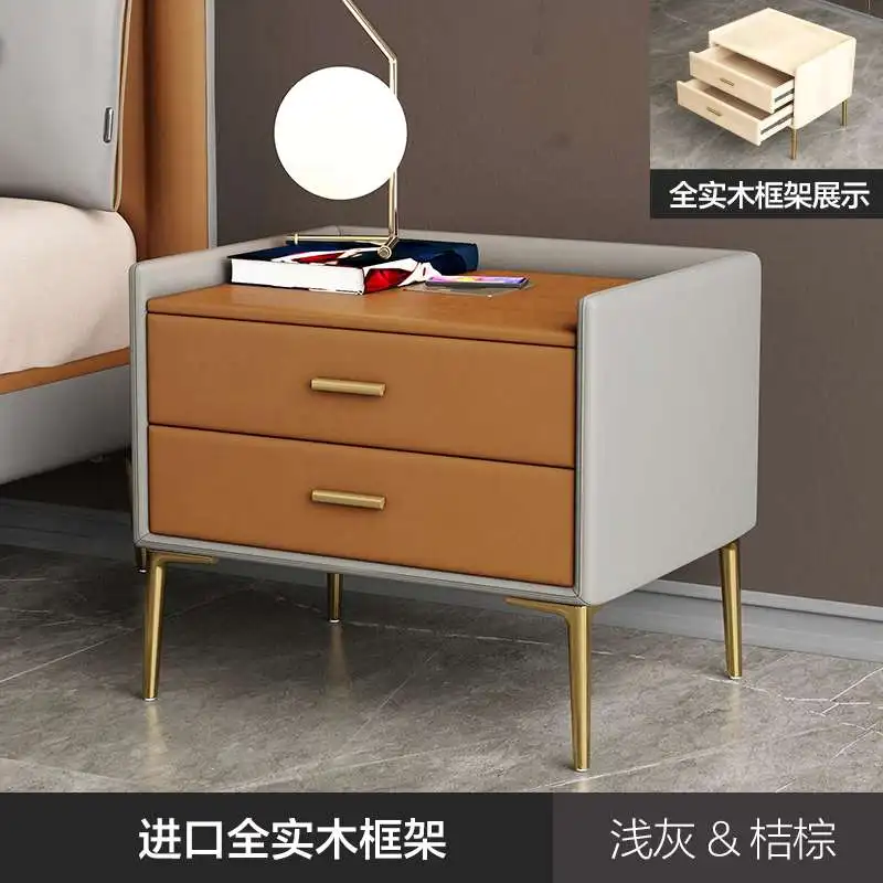 

High-end bedside table simple modern Nordic ins installation-free storage cabinet pine wood environmental protection light luxur
