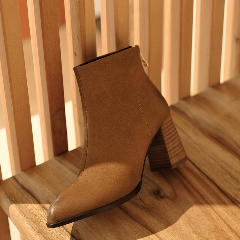 Женские ботильоны из коровьей кожи на толстом высоком каблуке молнии сзади