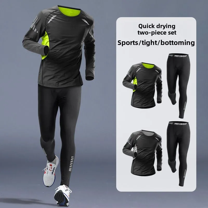 Men's Quick-Dry Thermal Underwear Set Long Sleeve Fitness Basketball High-Elasticity Training Pants for Mens Sweatsuits