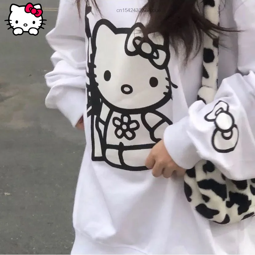

Sanrio Japanese Cute Hello Kitty Sweet Shirt For Girl Spring And Autumn Korean Version Harajuku Loose Long Sleeved Top Pullovers