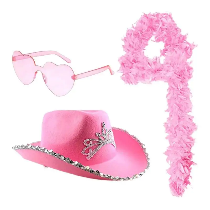 

Novelty Pink Cowboy Hat Novelty Preppy Pink Cowboy Hat With Heart Sunglasses Skin-Friendly Cowboy Hat For Women Party Dress Up