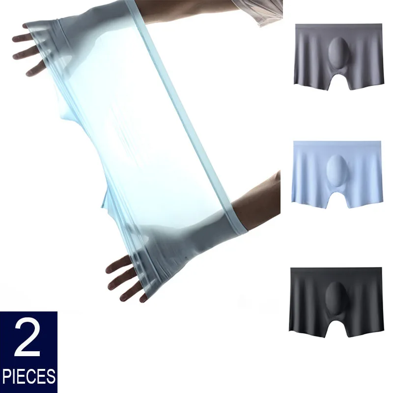 

2Pcs Men Panties Mens Ice Silk Seamless Underwear Solid Color Ultra-thin Breathable Boxer Shorts For Male Underpants Boxershorts
