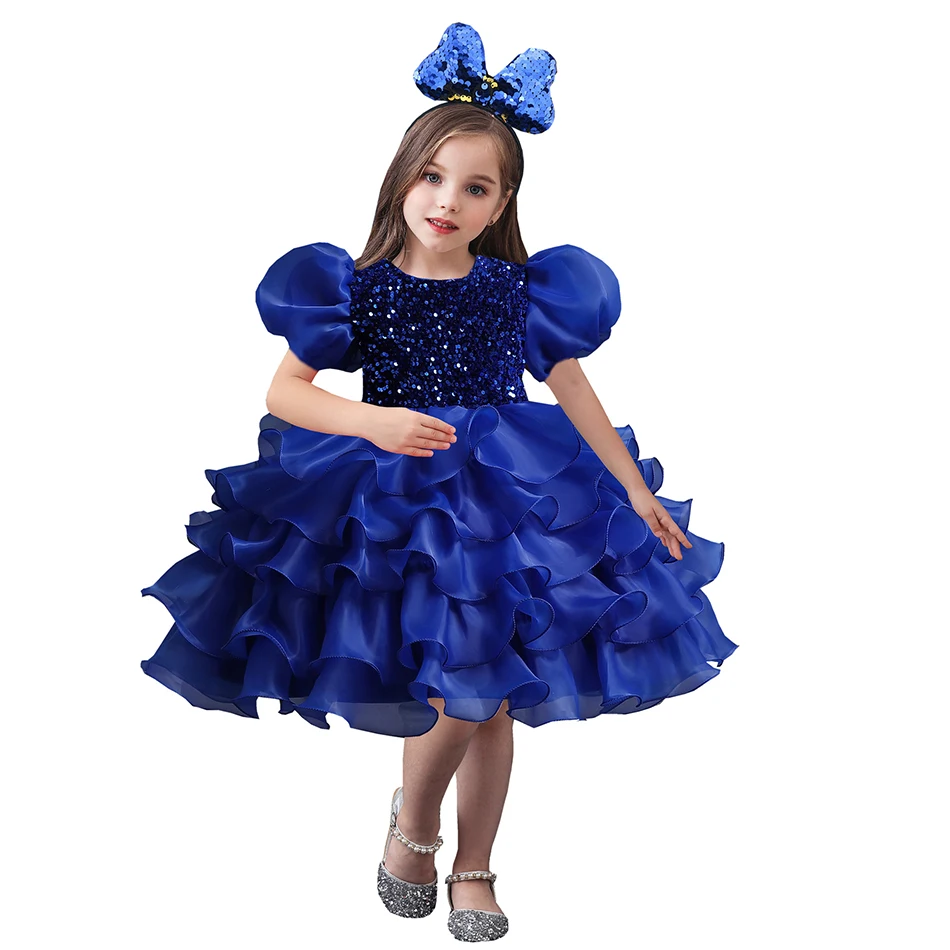 

Summer Baby Girls Puff Sleeves Sequins Mesh Puffy Princess Dress For 2-10Years Kids Wedding Party Dresses Catwalk Host Costumes