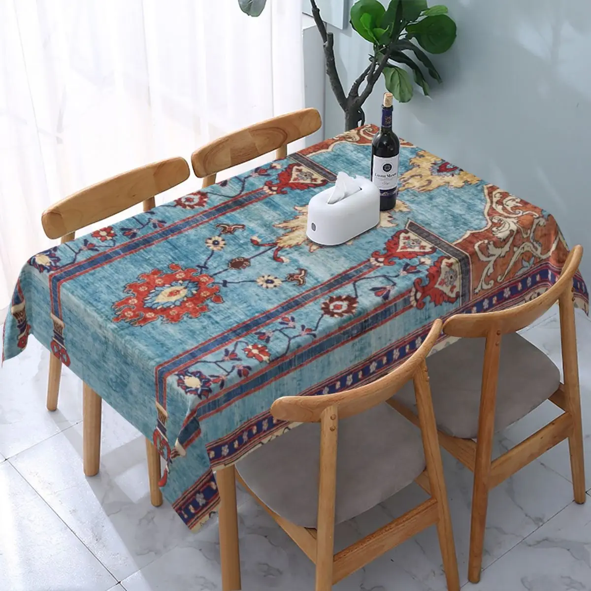 

Antique Persian Silk Rug Tablecloth Rectangular Fitted Oilproof Bohemian Persian Style Table Cover Cloth for Party