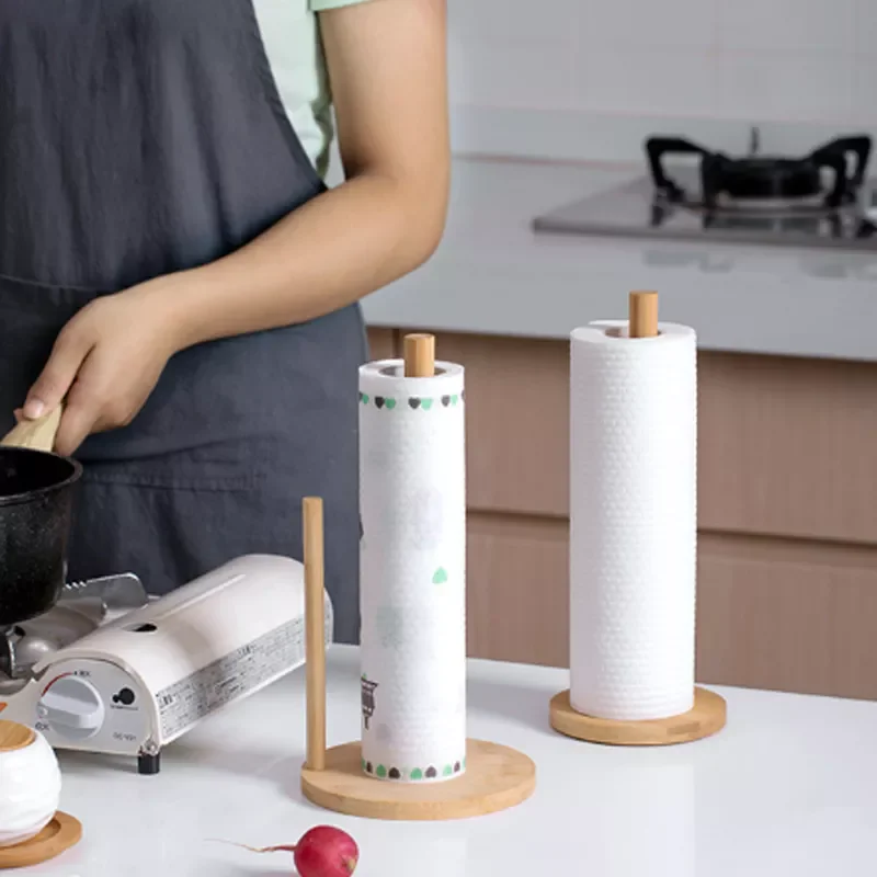 

Kitchen Wooden Paper Towel Rack Vertical Paper Roll Holder Storage Rack Plastic Wrap Rack Lazy Rag Holder Household Storage Rac