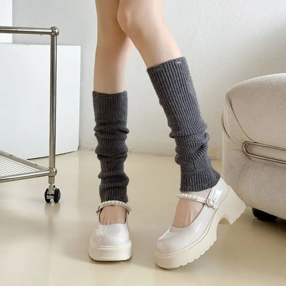 

Ruffles Hole Leg Warmers Sweet JK Harajuku Ballet Guards Socks Pile Socks Japanese Style Knitted Leg Cover Lady