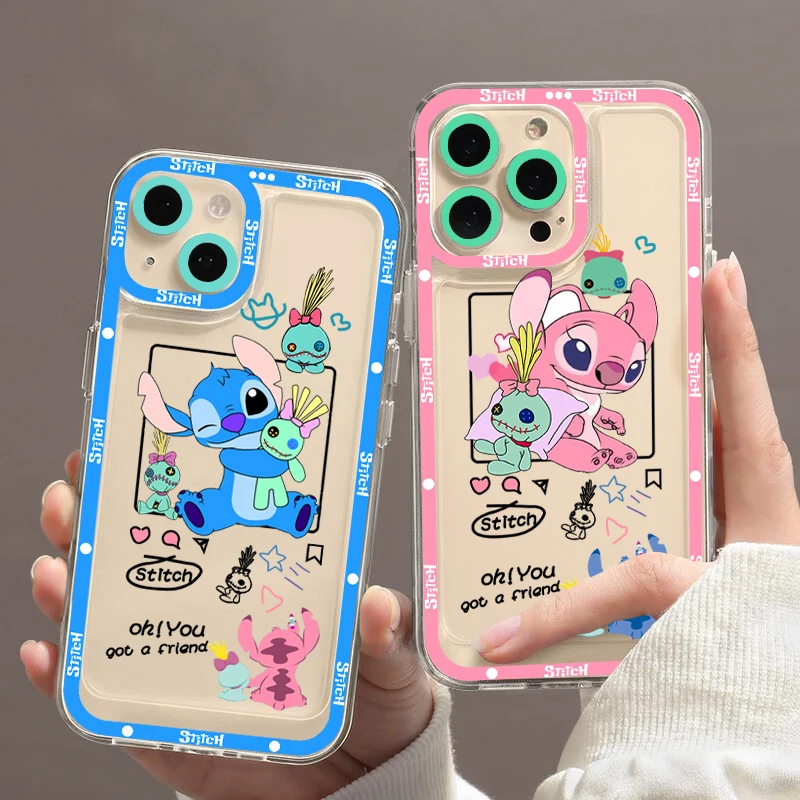 Купи Toys Disney Cute Lovely Stitch And Scrump Angel Phone Case for iPhone 11 12 13 Mini Pro Max 14 Pro Max Case transparent shell за 90 рублей в магазине AliExpress