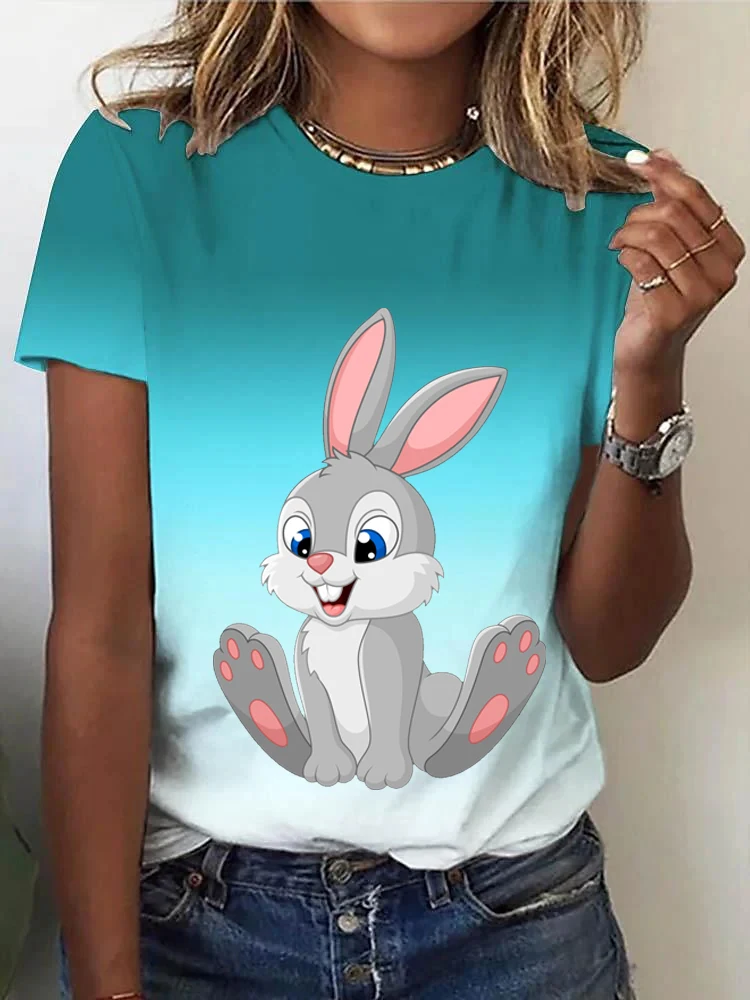 

Summer O-neck Women's T-shirt Cute Cartoon Rabbit 3D Printing Casual Short Sleeve Shirt Street Regular Hot Selling Women Blouse