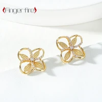 fashion gold plated flower shine stud earrings creative exquisite hollow jewelry