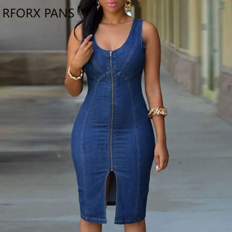 

2023 женское повседневное джинсовое платье без рукавов на молнии