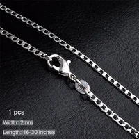 mens and womens necklace solid surface filled with silver flat necklace cuban chain jewelry accessories length 16 30 inches