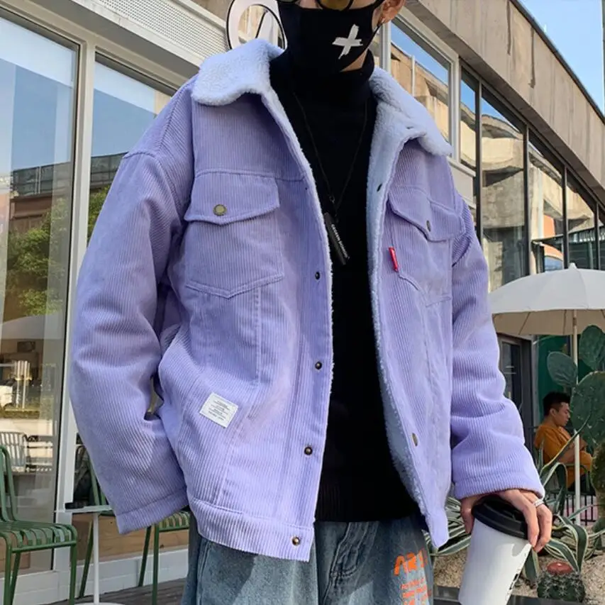 

2021 Man Autumn Winter Thicken Warm Slim Fit Corduroy Jackets Men's Outwear Hip Hop Coat Teen Casual Jacket Colorful Oversized